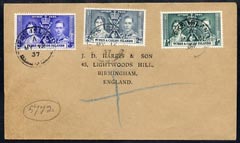 Turks & Caicos Islands 1937 KG6 Coronation set of 3 on cover with first day cancel addressed to the forger, J D Harris.  Harris was imprisoned for 9 months after Robson L..., stamps on , stamps on  kg6 , stamps on forgery, stamps on forger, stamps on forgeries, stamps on coronation