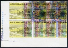 Montserrat 1985 - outstanding piece of printers waste comprising various impressions from Cook Islands, Pitcairn Islands, Montserrat, St Vincent & Tuvalu, with several pl..., stamps on 