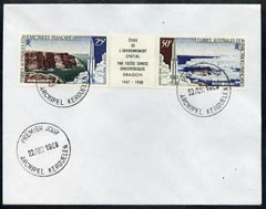 French Southern & Antarctic Territories 1968 Launching of Dragon Space Rocket se-tenant strip on cover with first day of issue cancel, SG 47-48, stamps on , stamps on  stamps on french southern & antarctic territories 1968 launching of dragon space rocket se-tenant strip on cover with first day of issue cancel, stamps on  stamps on  sg 47-48
