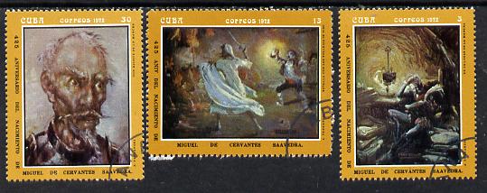 Cuba 1972 Cervantes Birth Anniversary (Paintings by Fernandez) cto set of 3, SG 1966-68*, stamps on arts