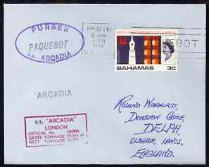 Bahamas used in Perth (Western Australia) 1968 Paquebot cover to England carried on SS Arcadia with various paquebot and ships cachets, stamps on paquebot