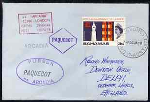 Bahamas used in Sydney (New South Wales) 1968 Paquebot cover to England carried on SS Arcadia with various paquebot and ships cachets, stamps on paquebot