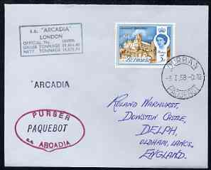 Bermuda used in Durban (South Africa) 1967 Paquebot cover to England carried on SS Arcadia with various paquebot and ships cachets, stamps on paquebot
