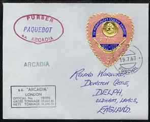 Tonga used in Funchal (Portugal) 1967 Paquebot cover to England carried on SS Arcadia with various paquebot and ships cachets, stamps on paquebot