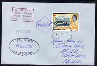Fiji used in Sydney (New South Wales) 1968 Paquebot cover to England carried on SS Arcadia with various paquebot and ships cachets, stamps on paquebot