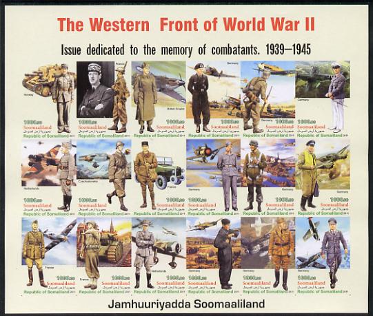 Somaliland 2011 The Western Front of World War II #1 imperf sheetlet containing 18 values unmounted mint, stamps on militaria, stamps on  ww2 , stamps on aviation, stamps on tanks, stamps on 