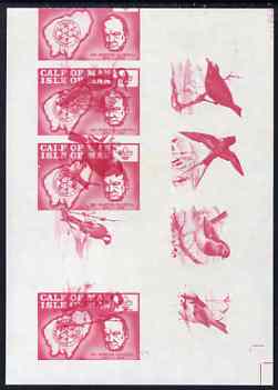 Calf of Man 1973 Churchill & Map (with Scout Logo) with blue colour and rouletting omitted with additional print of rose colour from Birds issue, part sheetlet with 3.5 i..., stamps on 