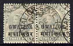 Indian States - Gwalior 1899-1911 QV 3p horiz pair fine used, SG39 cat \A3120, stamps on , stamps on  qv , stamps on 
