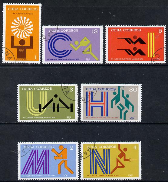 Cuba 1972 Olympic Games, Munich cto set of 7, SG 1947-53*, stamps on sport  boxing  fencing  basketball   weightlifting   running  shooting    olympics
