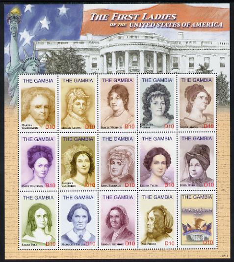 Gambia 2007 First Ladies of the United States perf sheetlet containing 15 values unmounted mint, SG 5069-82, stamps on personalities, stamps on americana, stamps on usa presidents