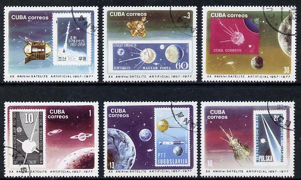 Cuba 1977 Satellite Anniversary cto set of 6 (Stamp on Stamp), SG 2365-70*, stamps on communications    space   stamp on stamp, stamps on stamponstamp