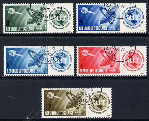 Togo 1965 ITU Centenary cto used set of 5, SG 408-12*, stamps on , stamps on  stamps on , stamps on  stamps on  itu , stamps on  stamps on communications, stamps on  stamps on satellites