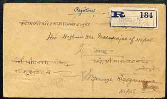 India 1931 registered cover from Jogbani to Nepal, bearing 3a adhesive, stamps on 