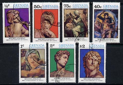 Grenada - Grenadines 1975 Michelangelo cto set of 7, SG 68-74, stamps on arts, stamps on michelangelo, stamps on renaissance, stamps on judaica