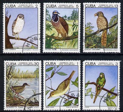 Cuba 1975 Birds #1 set of 6 very fine cto used, SG 2214-19*, stamps on birds    owls    conure    dove    kite    birds of prey   rail