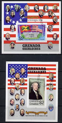 Grenada - Grenadines 1976 USA Bicentenary set of 2 m/sheets cto used, SG MS 102, stamps on buildings   constitutions   flags     americana, stamps on kennedy, stamps on lincoln, stamps on usa presidents