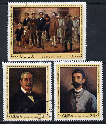 Cuba 1971 Medical Students Execution (Paintings) cto set of 3, SG 1887-89*, stamps on arts   education    medical  militaria