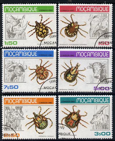Mozambique 1980 Ticks cto set of 6 SG 797-802*, stamps on insects