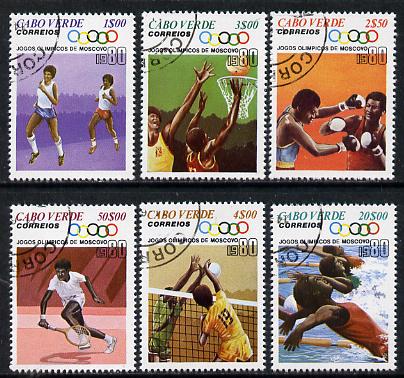 Cape Verde Islands 1980 Olympic Games, Moscow cto set of 6, SG 474-79*, stamps on olympics  sport   running   boxing   basketball  volleyball  swimming   tennis