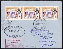 Bermuda used in Cape Town (South Africa) 1967 Paquebot cover to England carried on SS Arcadia with various paquebot and ships cachets, stamps on paquebot