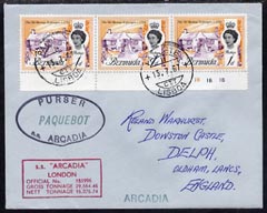Bermuda used in Lisbon (Portugal) 1967 Paquebot cover to England carried on SS Arcadia with various paquebot and ships cachets, stamps on paquebot