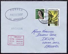 Australian Antarctic Territory used in Durban (South Africa) 1968 Paquebot cover to England carried on SS Arcadia with various paquebot and ships cachets, stamps on paquebot
