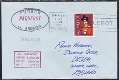 Fiji used in Perth (Western Australia) 1968 Paquebot cover to England carried on SS Arcadia with various paquebot and ships cachets, stamps on paquebot