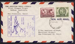 Australia 1947 First Clipper Flight cover (illustrated with Map cachet) from Sydney to san francisco, stamps on 