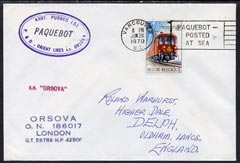 Belgium used in Vancouver (Canada) 1970 Paquebot cover to England carried on SS Orsova with various paquebot and ships cachets, stamps on paquebot