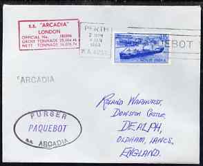 India used in Perth (Western Australia) 1968 Paquebot cover to England carried on SS Arcadia with various paquebot and ships cachets, stamps on paquebot