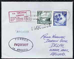 Nauru used in Dakar (Senegal) 1968 Paquebot cover to England carried on SS Arcadia with various paquebot and ships cachets, stamps on paquebot