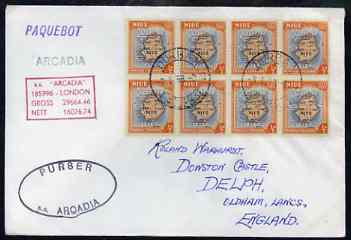 Niue used in Durban (South Africa) 1968 Paquebot cover to England carried on SS Arcadia with various paquebot and ships cachets, stamps on paquebot
