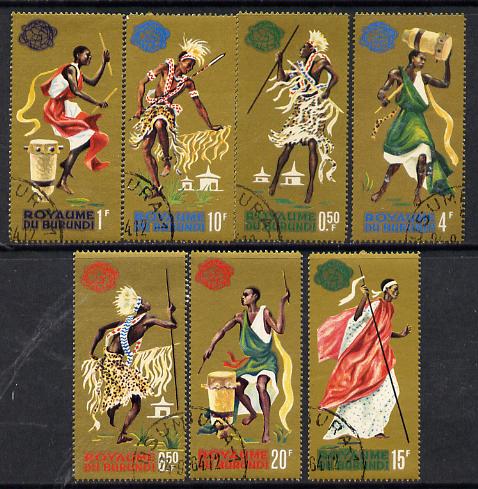 Burundi 1964 Worlds Fair (Dancers & Drummers gold background) cto set of 7, SG 99-105, stamps on business, stamps on dancing