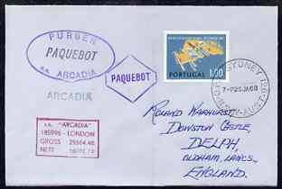 Portugal used in Sydney (New South Wales) 1968 Paquebot cover to England carried on SS Arcadia with various paquebot and ships cachets, stamps on paquebot