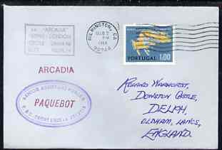Portugal used in Wilmington (California) 1968 Paquebot cover to England carried on SS Arcadia with various paquebot and ships cachets, stamps on paquebot