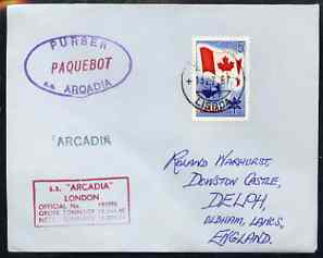Canada used in Lisbon (Portugal) 1967 Paquebot cover to England carried on SS Arcadia with various paquebot and ships cachets, stamps on paquebot