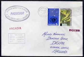 Australia used in Honolulu (Hawaii) 1968 Paquebot cover to England carried on SS Arcadia with various paquebot and ships cachets, stamps on paquebot