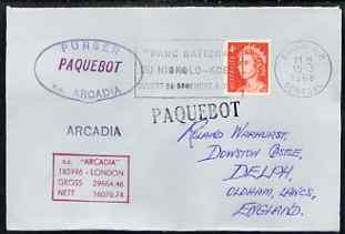 Australia used in Dakar (Senegal) 1968 Paquebot cover to England carried on SS Arcadia with various paquebot and ships cachets, stamps on paquebot