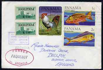 Panama used in Perth (Western Australia) 1968 Paquebot cover to England carried on SS Arcadia with various paquebot and ships cachets, stamps on paquebot