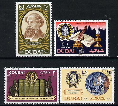Dubai 1970 Death Centenary of Charles Dickens perf set of 4 superb used, SG 355-58*, stamps on literature, stamps on personalities, stamps on books, stamps on london, stamps on dickens