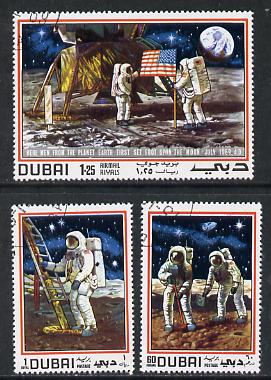Dubai 1969 Man on the Moon cto set of 3, SG 346-48*, stamps on space