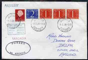 Netherlands used in Durban (South Africa) 1968 Paquebot cover to England carried on SS Arcadia with various paquebot and ships cachets, stamps on paquebot