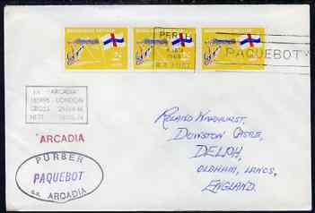 Netherlands Antilles used in Perth (Western Australia) 1968 Paquebot cover to England carried on SS Arcadia with various paquebot and ships cachets, stamps on paquebot