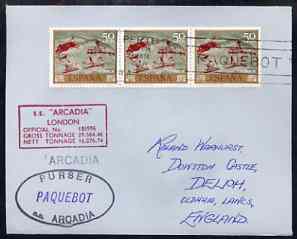 Spain used in Perth (Western Australia) 1968 Paquebot cover to England carried on SS Arcadia with various paquebot and ships cachets, stamps on paquebot