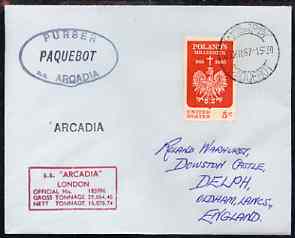 United States used in Cape Town (South Africa) 1967 Paquebot cover to England carried on SS Arcadia with various paquebot and ships cachets, stamps on paquebot