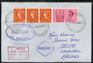 Great Britain used in Sydney (New South Wales) 1968 Paquebot cover to England carried on SS Arcadia with various paquebot and ships cachets, stamps on paquebot