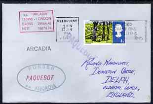 Great Britain used in Melbourne (Victoria) 1968 Paquebot cover to England carried on SS Arcadia with various paquebot and ships cachets, stamps on paquebot