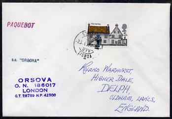 Great Britain used in Lisbon (Portugal) 1970 Paquebot cover to England carried on SS Orsova with various paquebot and ships cachets, stamps on paquebot