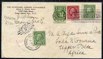 United States 1931 pre-printed env (filing crease) to Upper Volta Africa bearing 1c x 3 & 2c vals all well tied, stamps on 