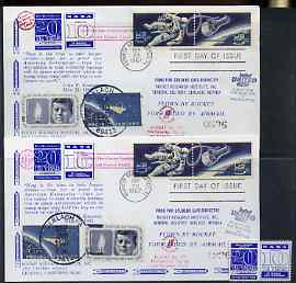 United States 1967 Two Rocket mail Flight covers, Flight XVIII flown by Rockets Nos 1 & 2, each with perf NASA label with error (th Year omitted) plus corrected label, co..., stamps on 